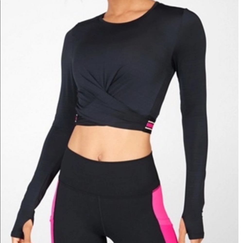 FABLETICS black crop top w/ red stripe size: SMALL